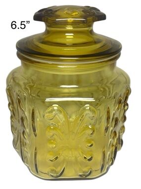 #1 Vintage LE Smith Atterbury Scroll Amber Glass Canister Apothecary Jar